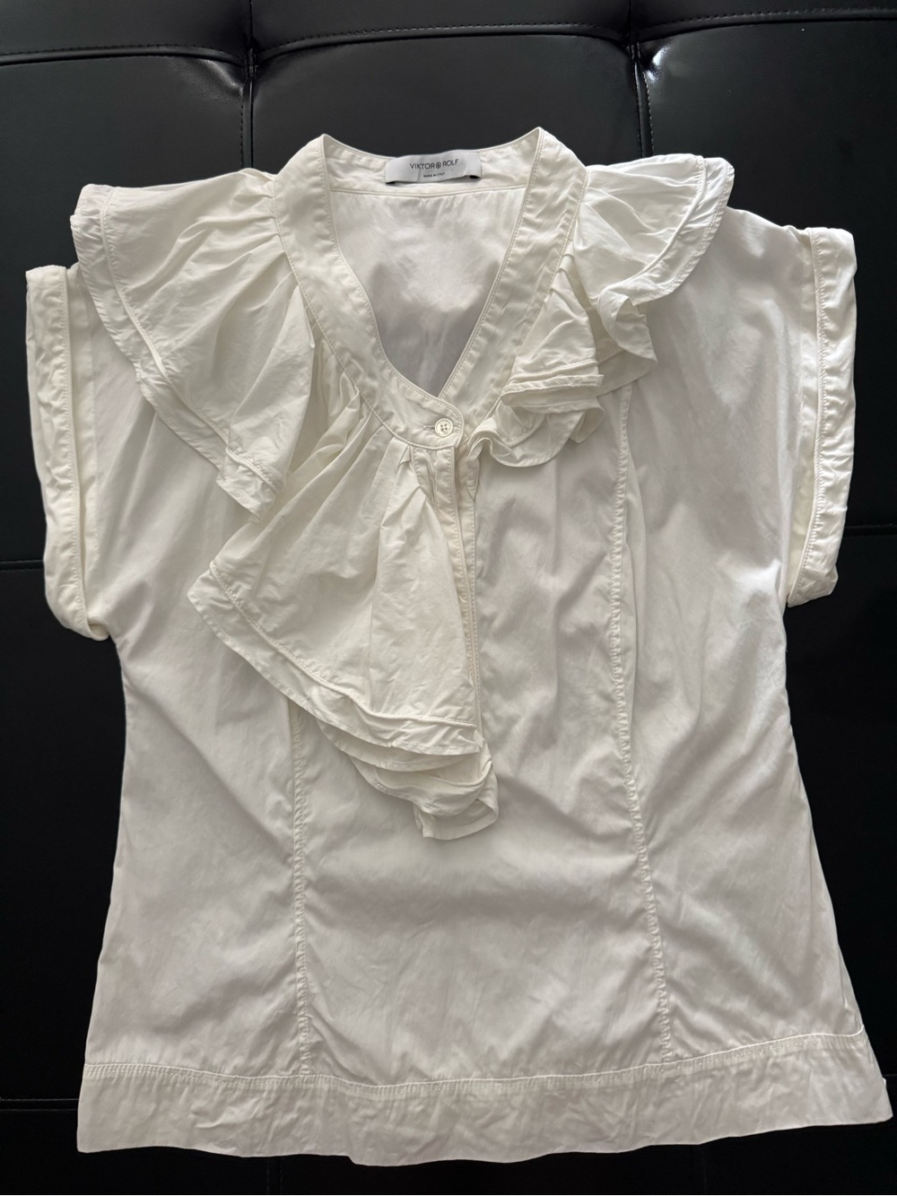 Victor & Rolf White Ruffle-Front Cotton Blouse